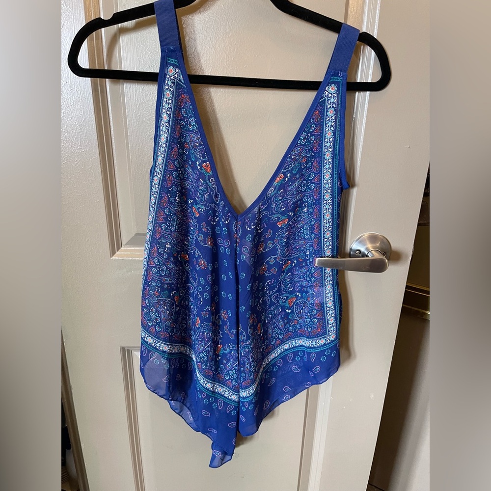Asymmetrical Blue Sleeveless Tank Top